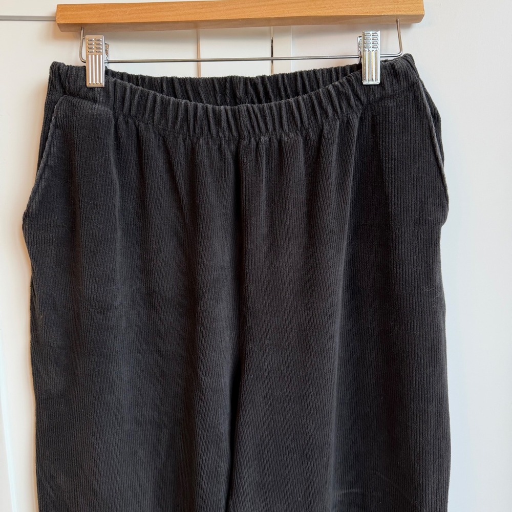 Lands End Sport Knit Tapered Leg Pants Size‎ L Tall Elastic Waist Black Corduroy - Picture 2 of 10